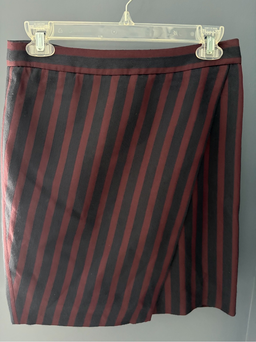 Women's Burgundy and Navy Striped Pencil Skirt faux wrap 2P